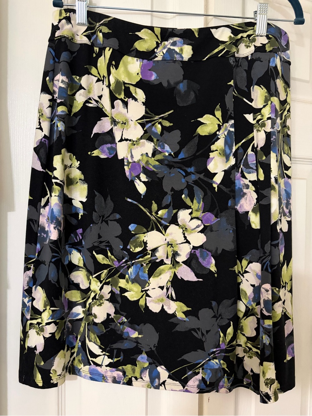 Floral A-Line J. Jill Skirt in Black with Green & Purple Accents